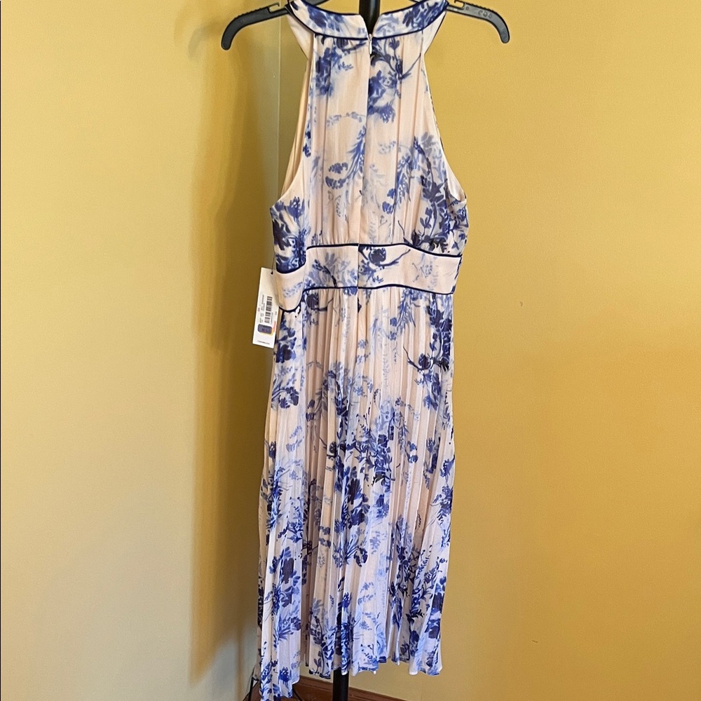 Calvin Klein Cream Blue Midi Dress size 6 simple BoHo pleated cottagecore - Picture 2 of 13